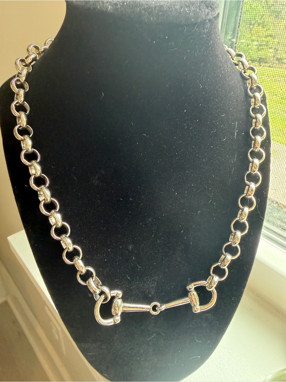 Snaffle Bit Equestrian Silver tone Necklace Rolo Link
